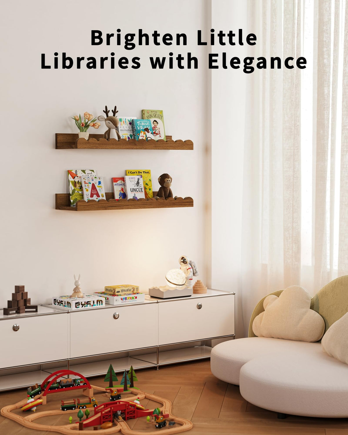 Shario wall book shelves in wood offer sturdy storage