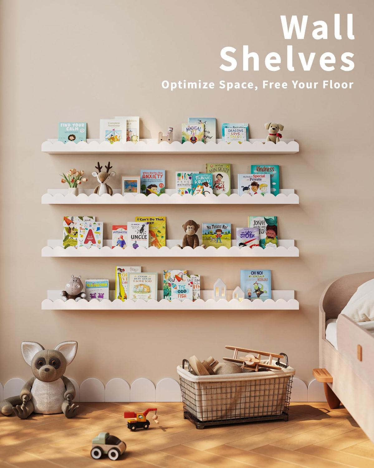 Shario white floating shelves for kids nursery 36 inches tidy spaces