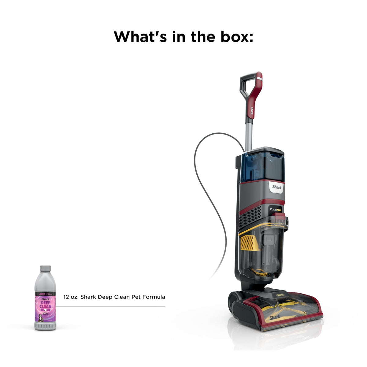 Shark CarpetXpert HairPro includes a twelve-ounce cleaning solution.