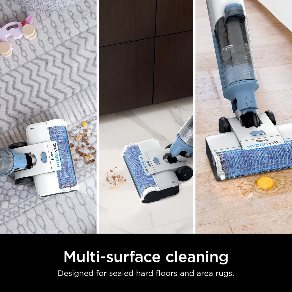 Shark HydroVac multi-surface cleaning system handles floors and rugs.