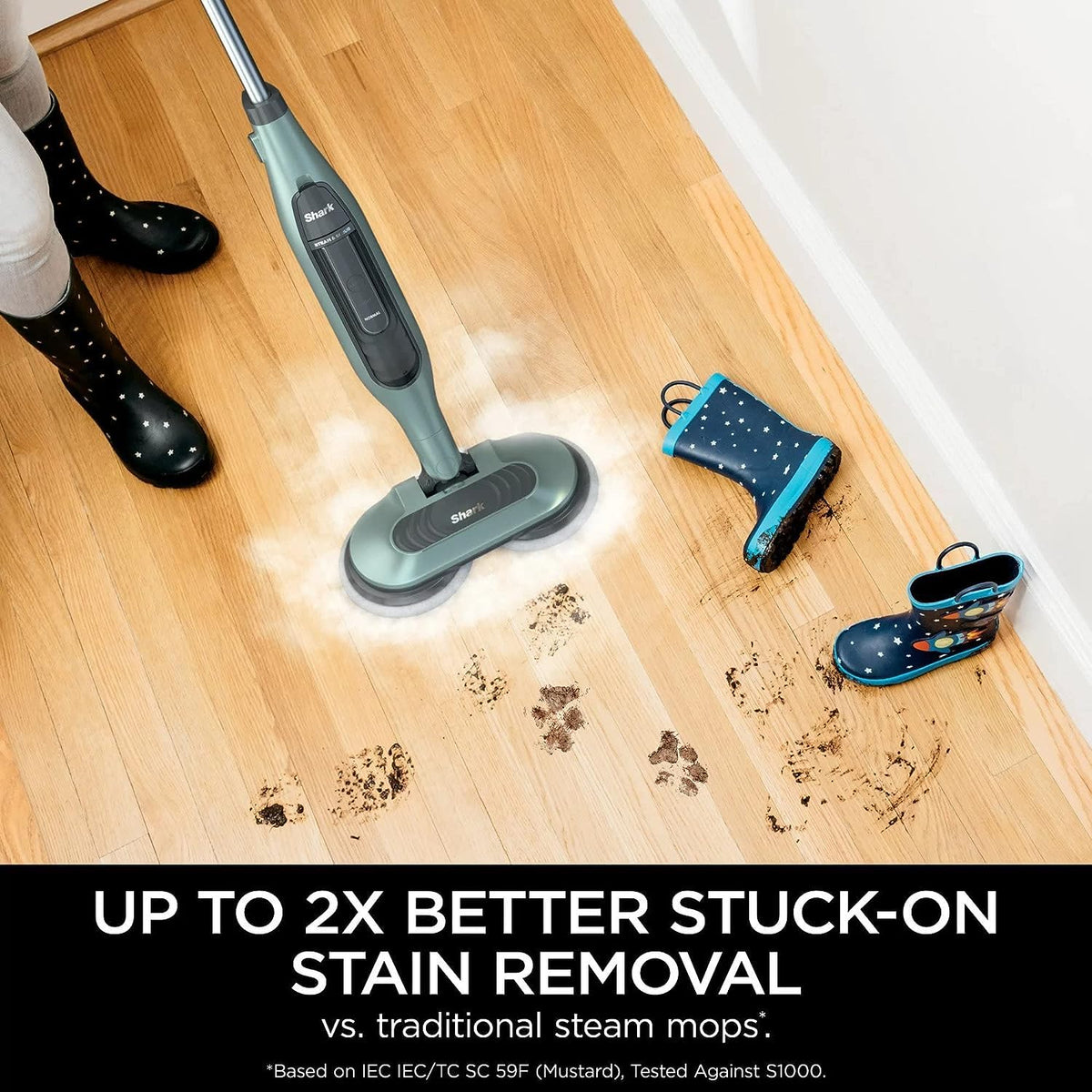 Chemical-free sanitization with Shark S7000AMZ on sealed surfaces.