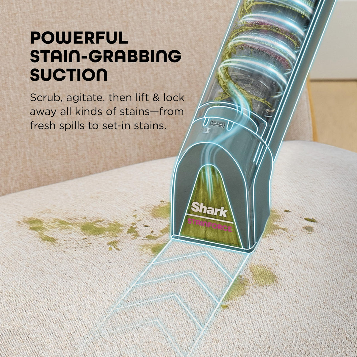 Shark StainForce charging cable included for cordless convenience.