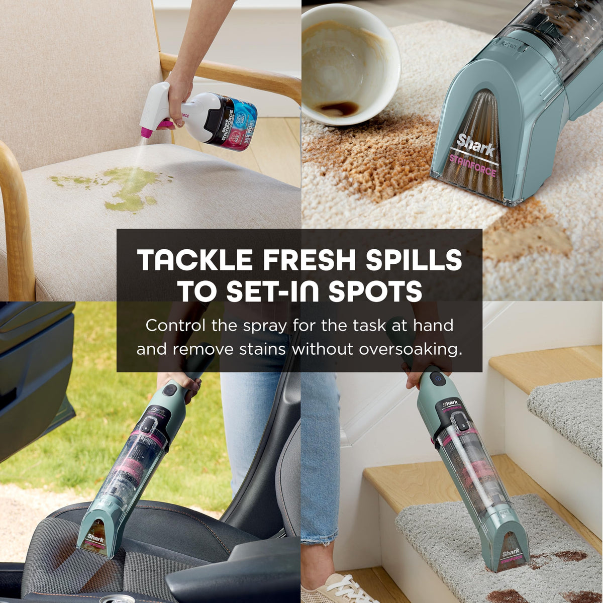 Shark StainForce cordless handheld unit for cleaning on stairs, cars, and outdoors.