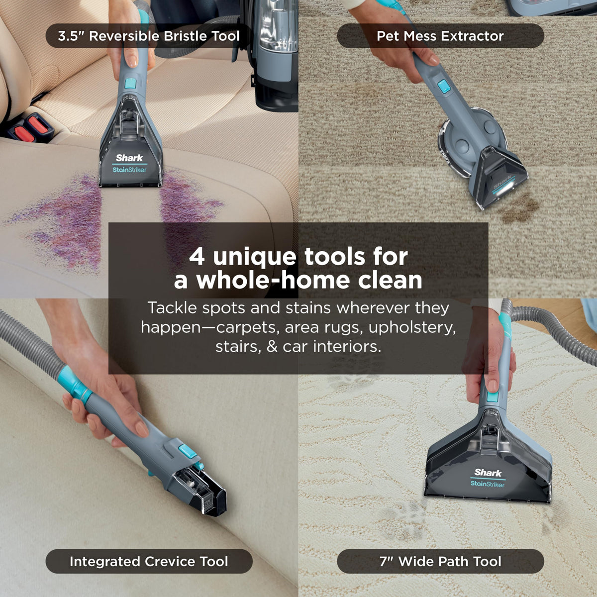 Shark StainStriker mini stain eliminator tool in action on fabric