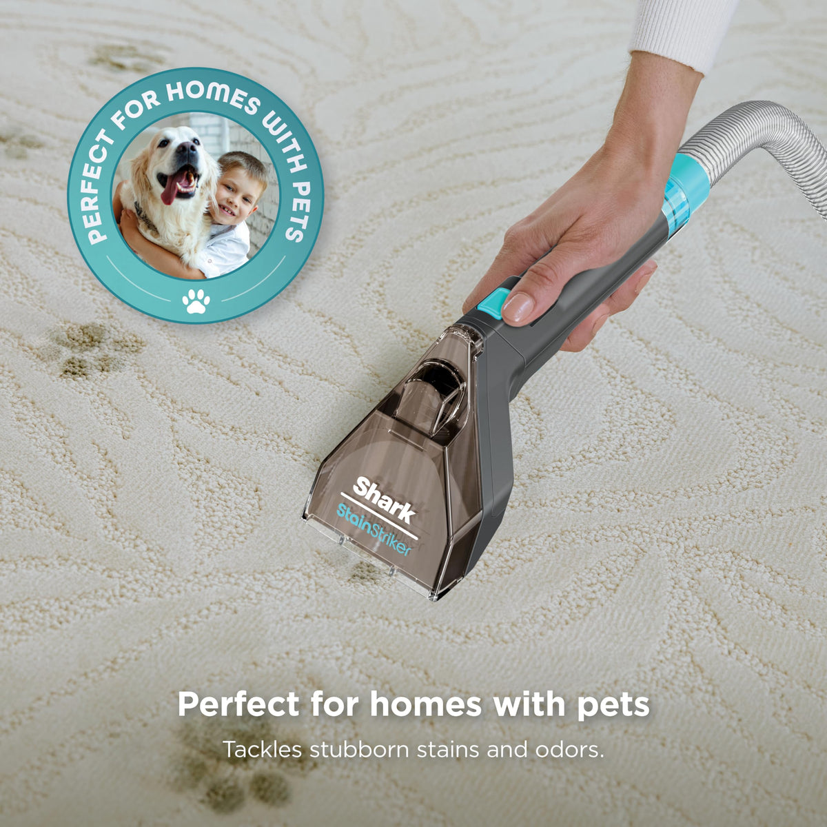 Shark StainStriker tackles pet messes and odors effectively.
