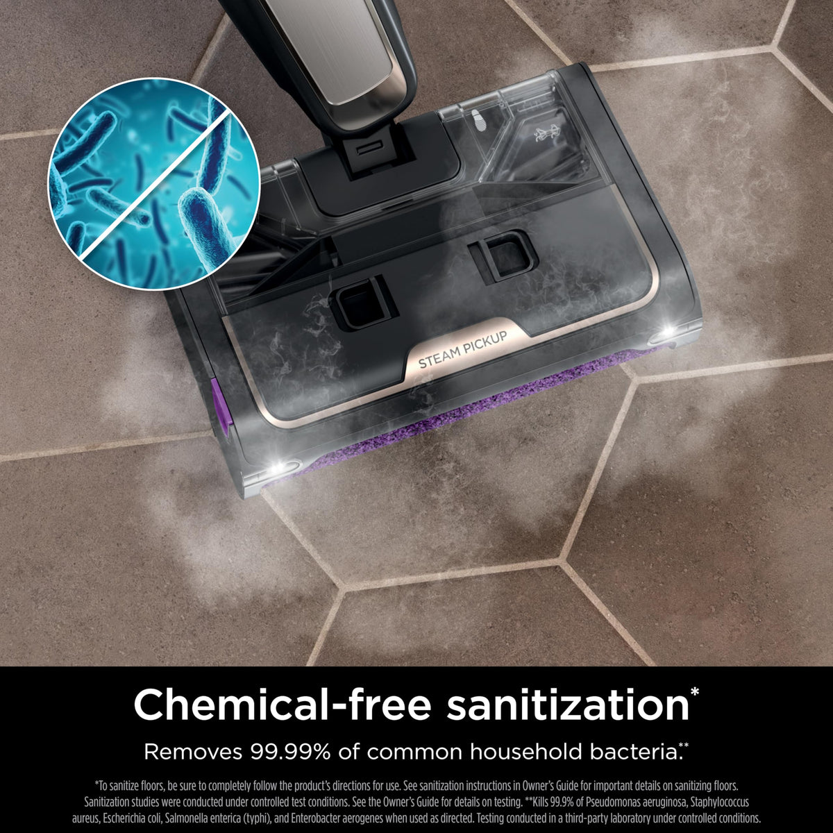 Shark Steam Pickup uses chemical-free steam to sanitize floors