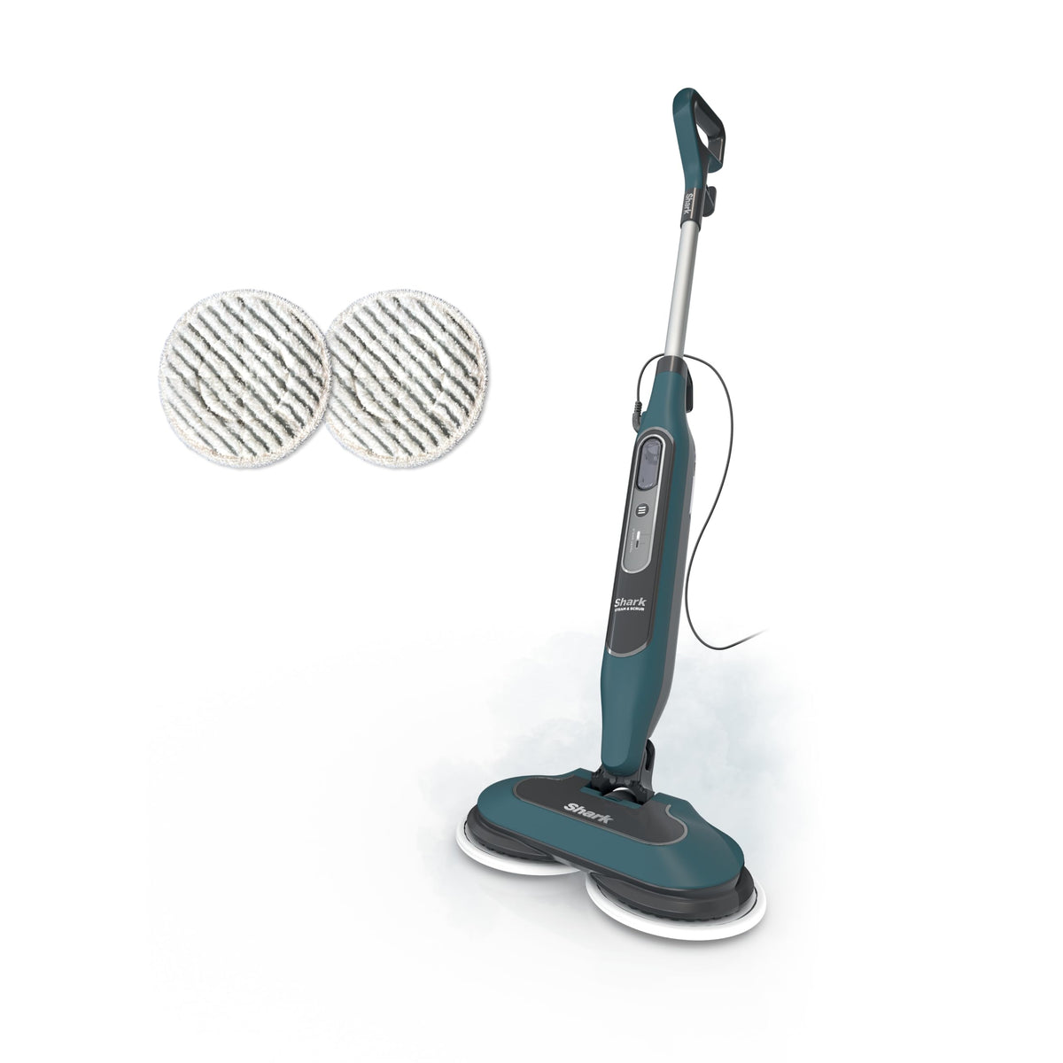 Shark Steam & Scrub Mop in teal viewed from an angled position for overview of design.