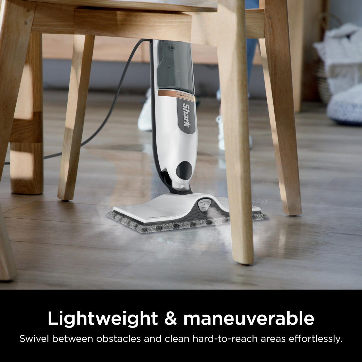 Shark SteamSpot works on sealed floors like hardwood and tile.