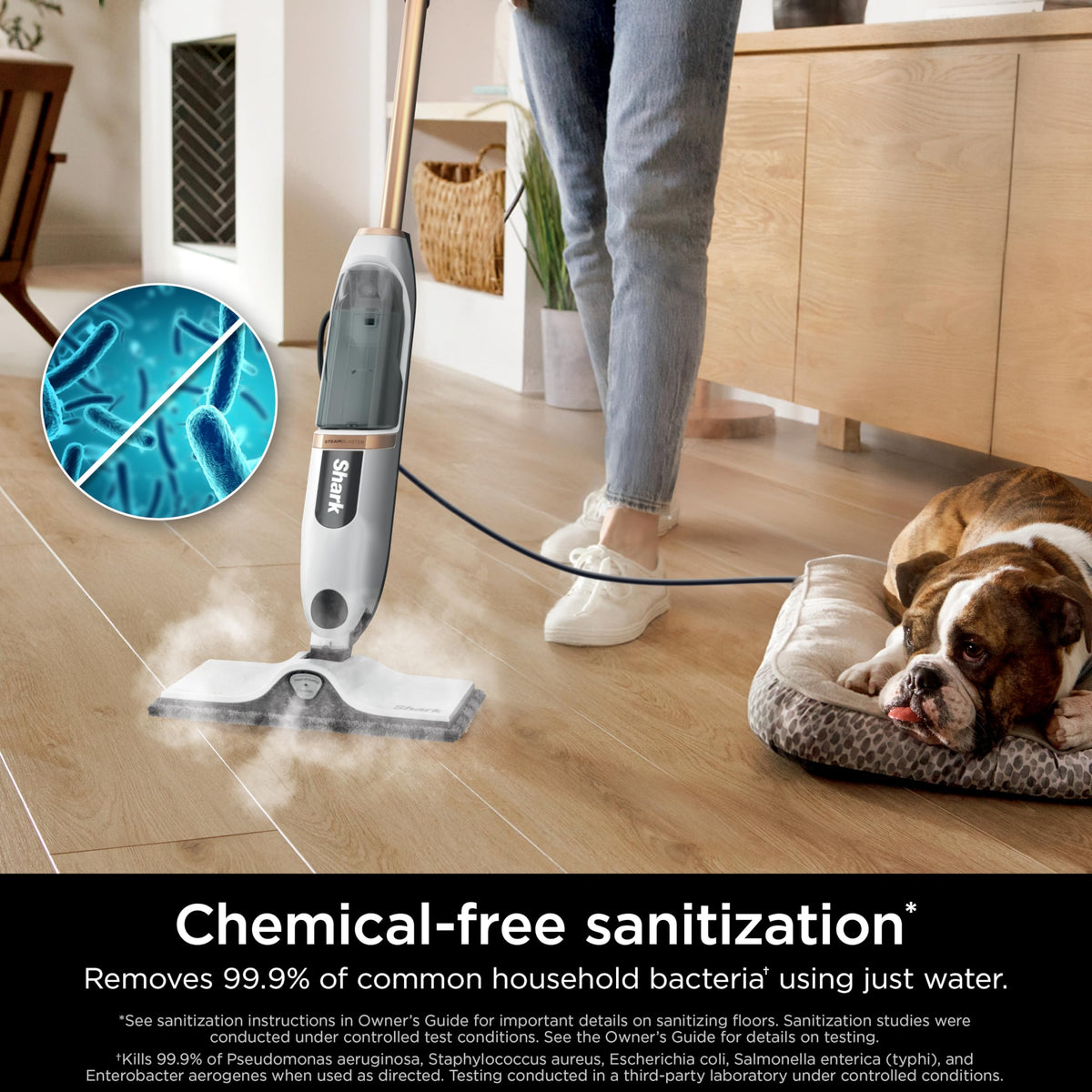 Shark SteamSpot XL removable water tank enables longer cleans.