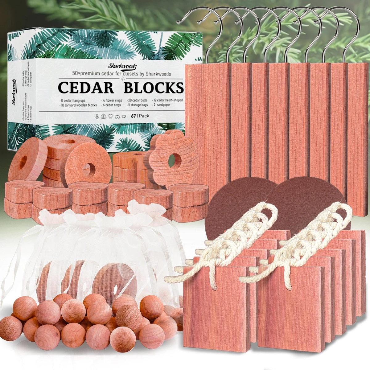 SHARKWOODS cedar blocks for drawers provide natural freshness and odor control.