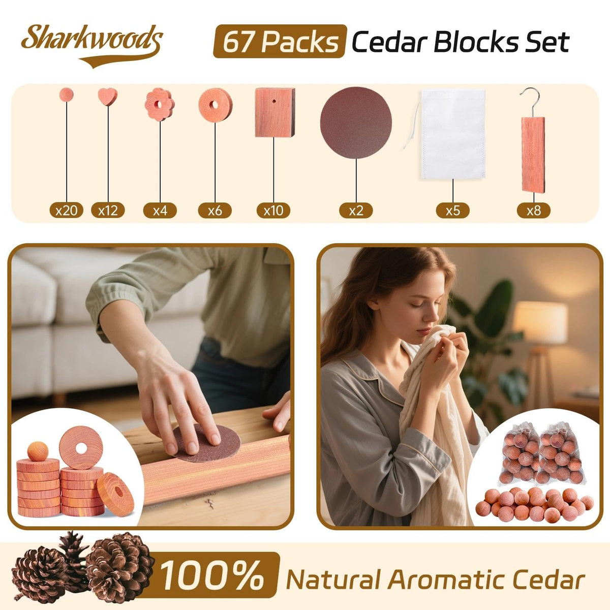 SHARKWOODS cedar hang ups help protect clothes from moisture.