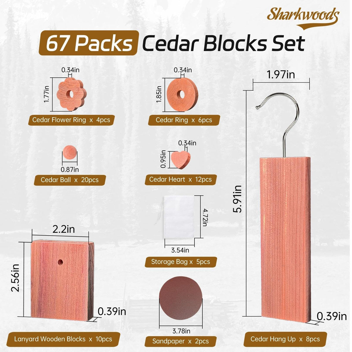 SHARKWOODS cedar rings and balls absorb moisture and reduce mustiness in closets.