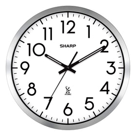 Sharp Atomic Analog Wall Clock, 12 inch, silver brushed finish adds modern elegance.