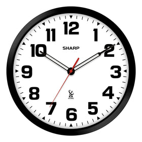 Sharp atomic clock 12-inch black frame offers precise timekeeping for any room.