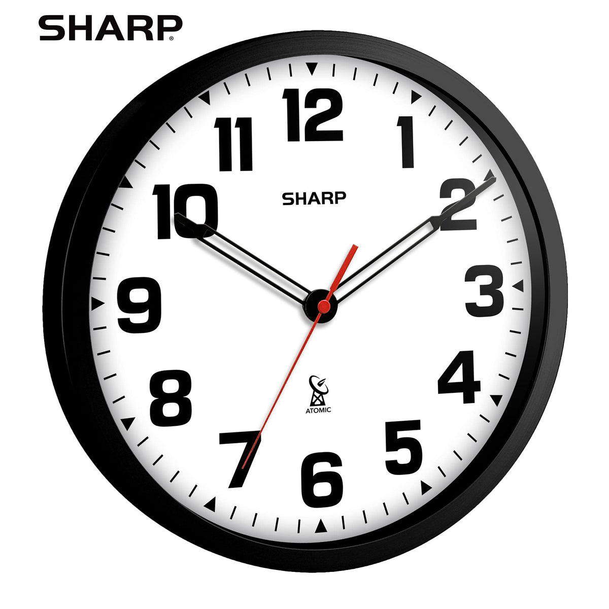 Sharp atomic clock auto time-sync with WWVB for reliable updates.