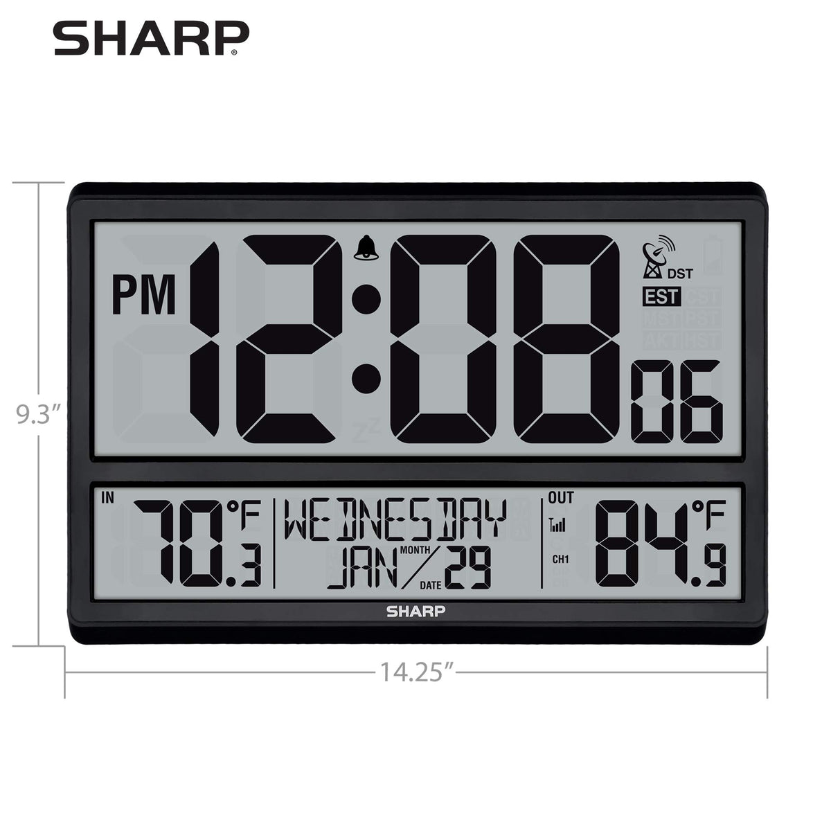 Sharp Atomic Clock main unit runs on batteries with no cords.