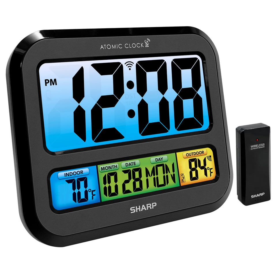 Sharp Atomic Clock with color display and jumbo digits for easy time reading