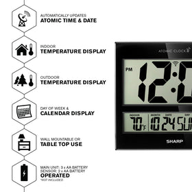 Sharp Atomic Clock with wireless outdoor sensor shows real-time outdoor temperature