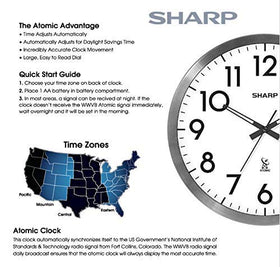 Sharp Atomic Wall Clock is battery-operated for flexible placement.
