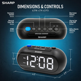 Sharp Auto Set Alarm Clock battery backup protects time and alarms during outages