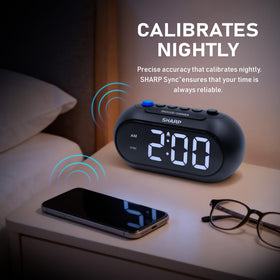 Sharp Auto Set Alarm Clock bedroom scene illustrating a simple wake-up routine