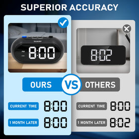 Sharp Auto Set Alarm Clock bedside setup showing calming wake-up scenario