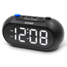 Sharp Auto Set Alarm Clock front view showing the large white LED display