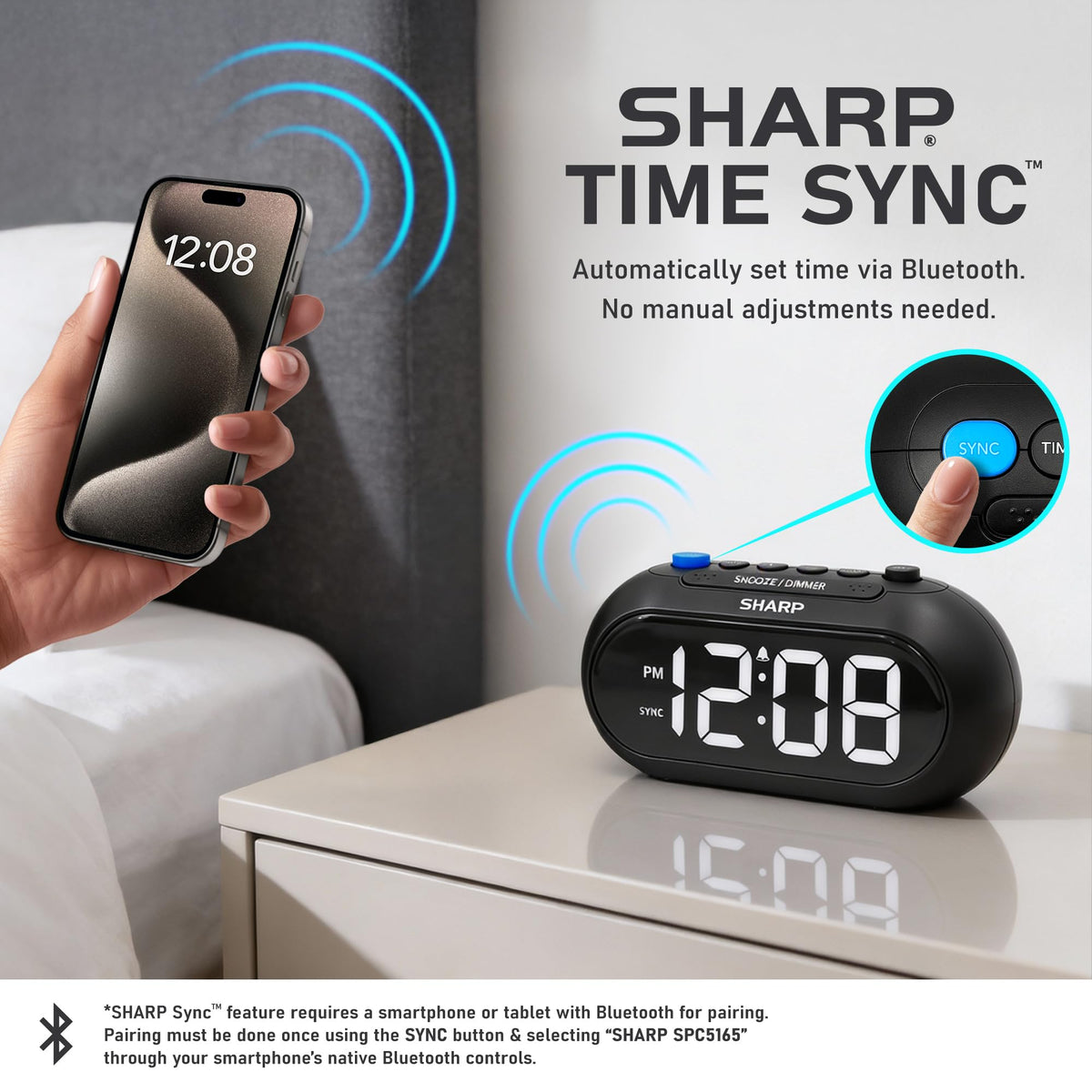 Sharp Auto Set Alarm Clock led display dimmer mode for night viewing