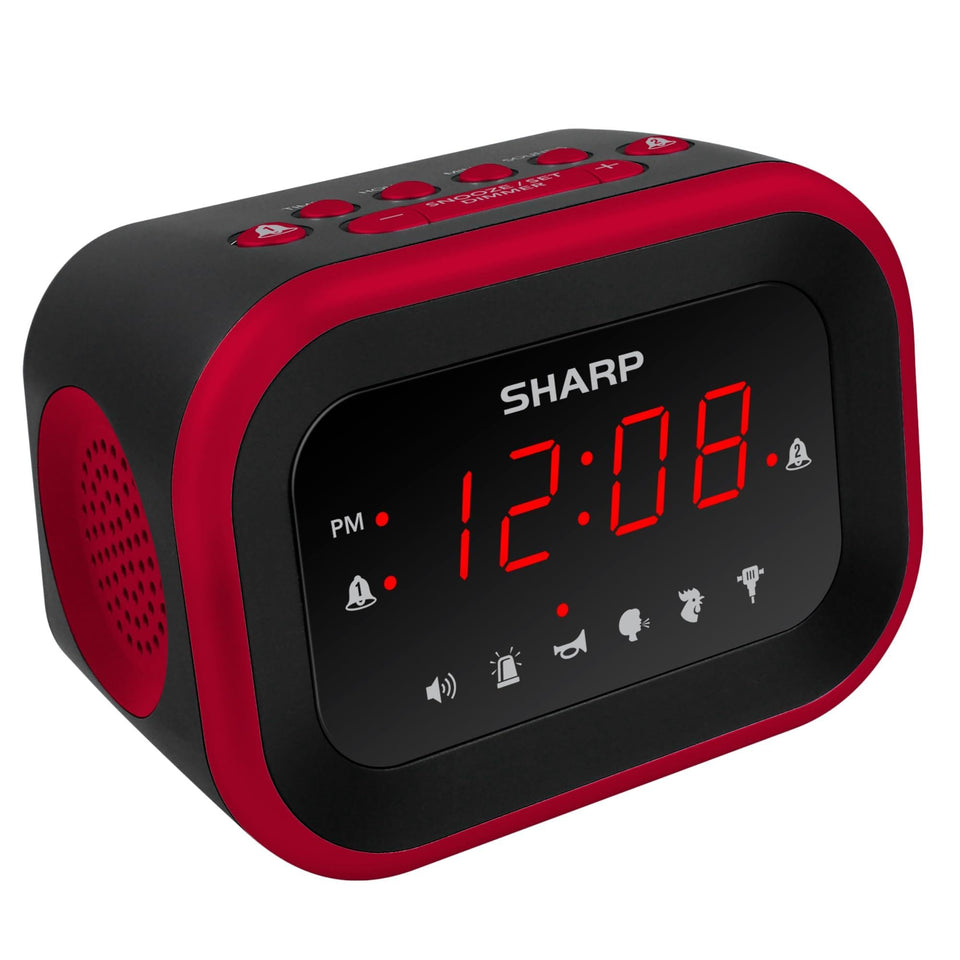 Sharp Big Bang alarm clock display clearly visible from across the room.