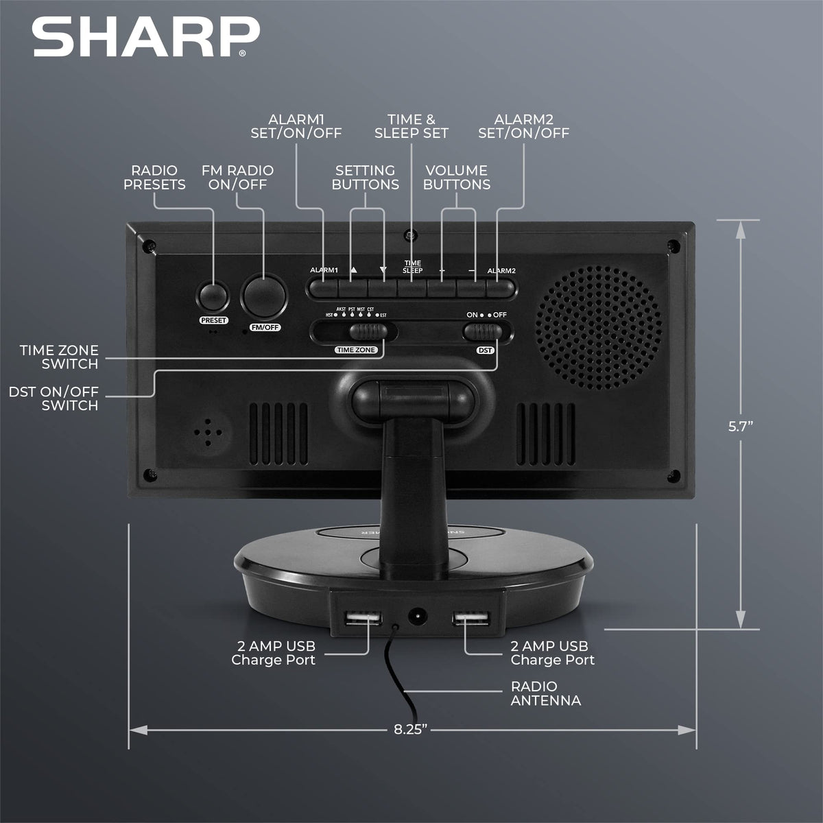 Sharp Digital Alarm Clock with 3 level brightness ideal for night viewing
