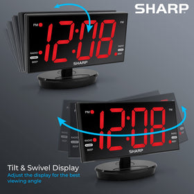 Sharp Digital Alarm Clock tilt and swivel display offers flexible viewing from anywhere