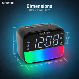 Sharp dual alarms bedside clock supports easy wake-ups and scheduling.