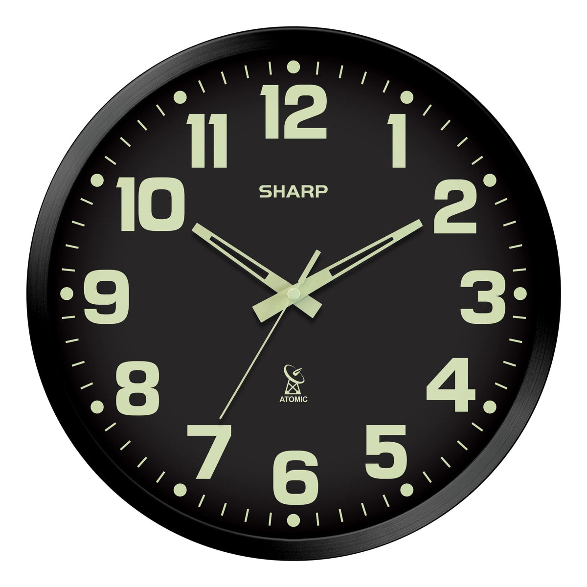 Sharp glow-dark-atomic-clock-face glows softly for easy time reading at night.