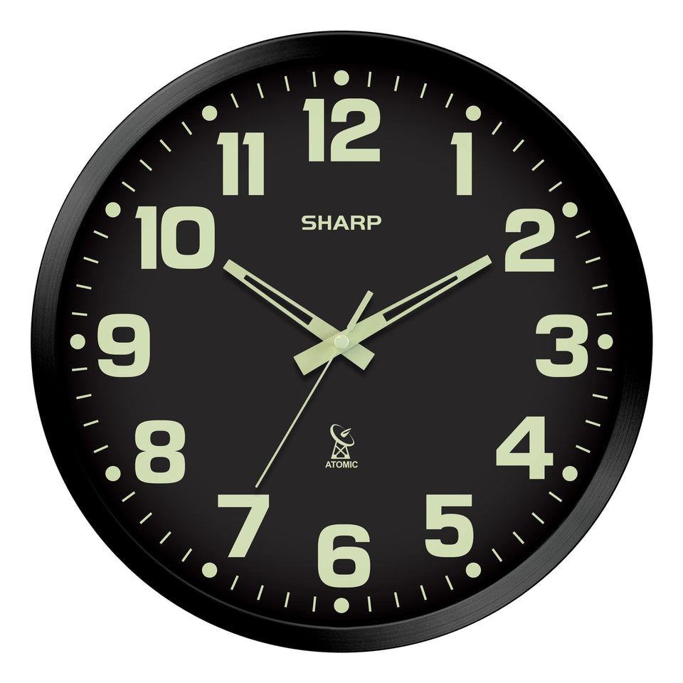 Sharp glow-dark-atomic-clock-face glows softly for easy time reading at night.