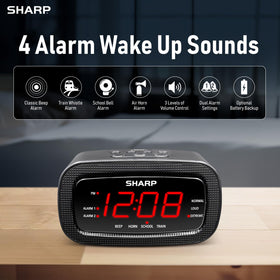 Sharp Shockwave alarm featuring a school bell sound for punctual wake-ups.
