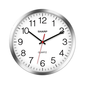 Sharp wall clock with silver chrome face for easy readability.
