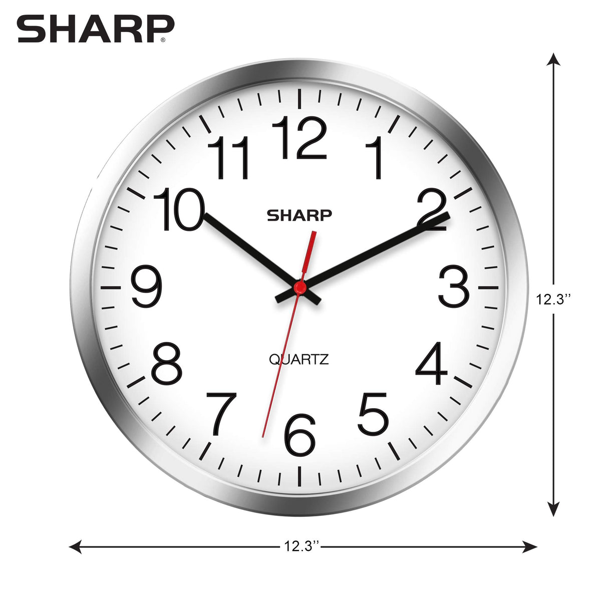 Sharp 12-inch dial with bold black numbers on white background.