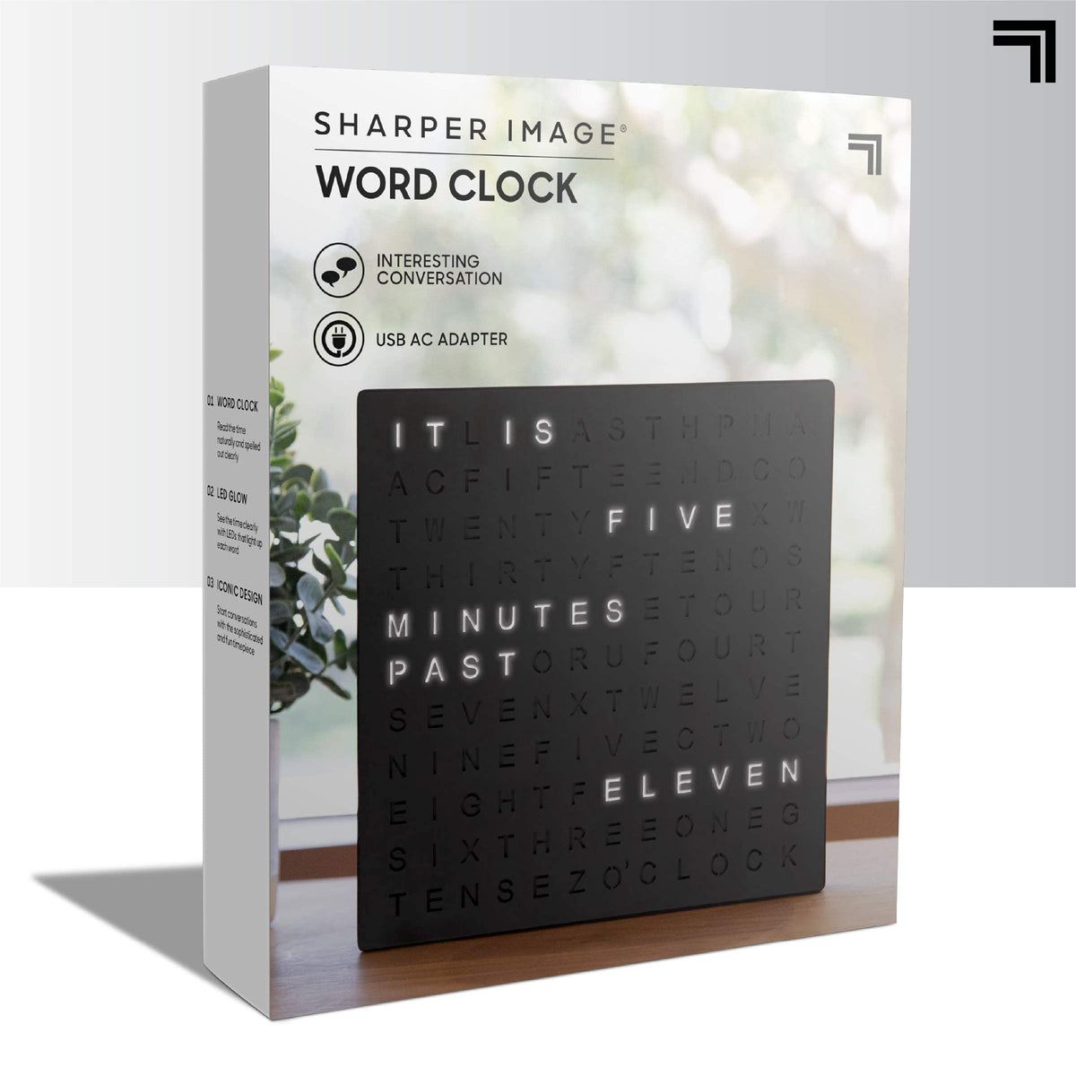 Sharper Image LED Word Clock creates ambient lighting for cozy evenings