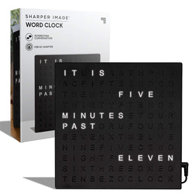 Sharper Image LED Word Clock front view displays time in words for quick reading