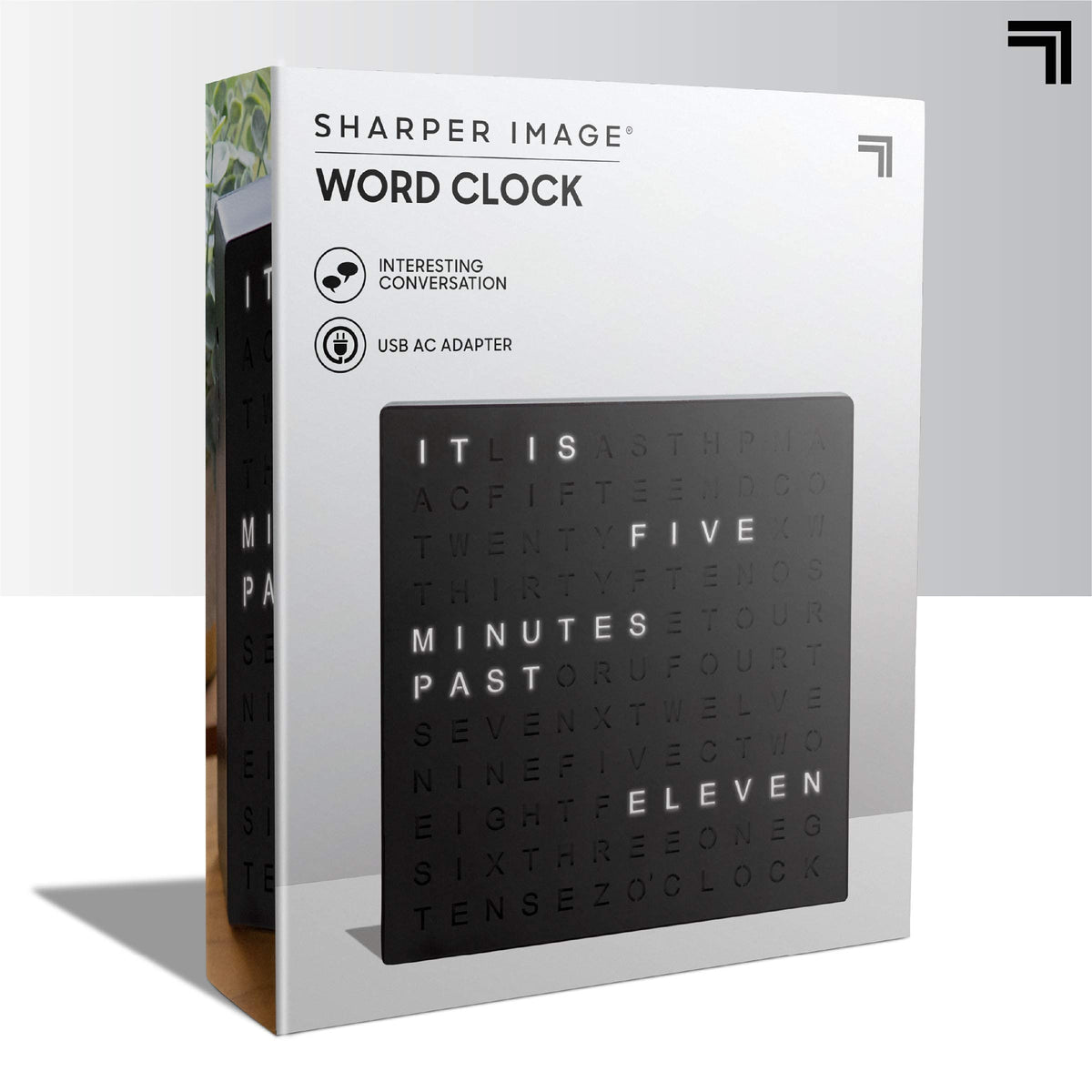 Sharper Image LED Word Clock gift packaging is ready for celebrations