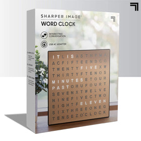 Soft glow from Sharper Image LED Word Clock creates inviting ambiance in study