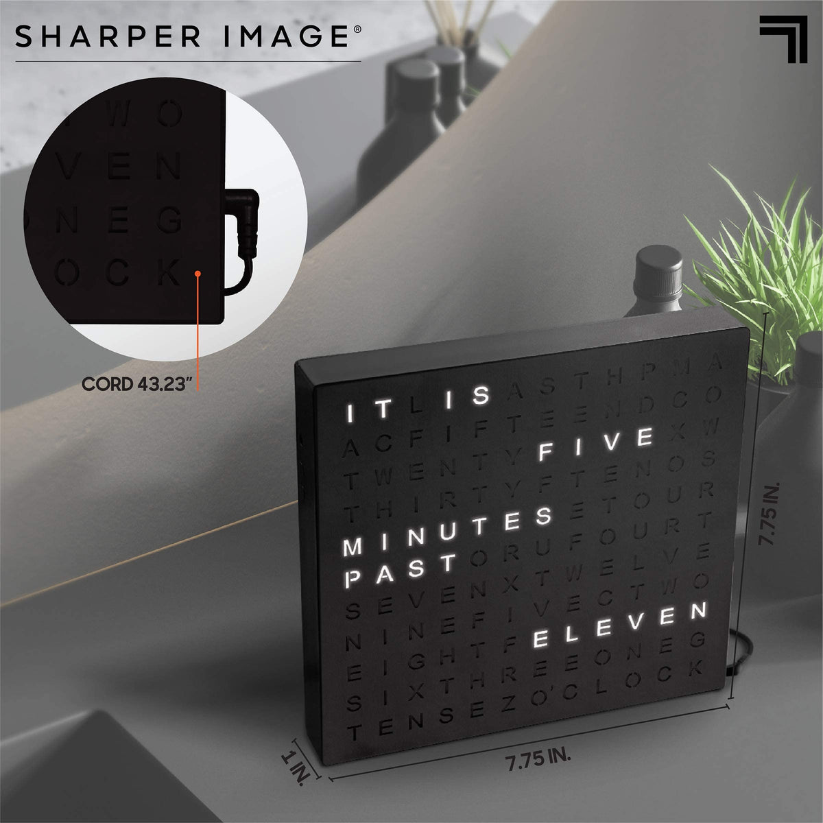 Sharper Image LED Word Clock USB power cable included for easy plug-in use