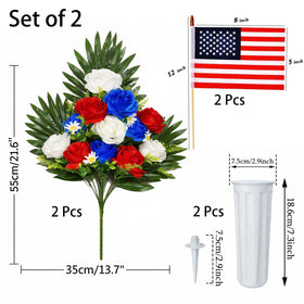 SharpRealm grave vase with American flags—easy, respectful gravesite display.