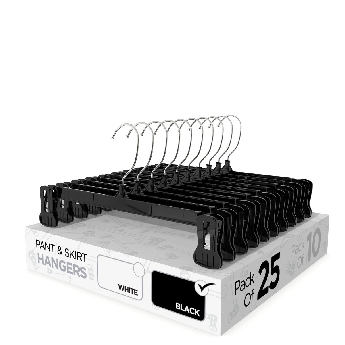 Sharpty pant and skirt hanger with non-slip clips protects fabrics and keeps garments secure.