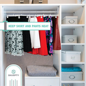 Sharpty closet organizers with 360 degree swivel hooks save space.