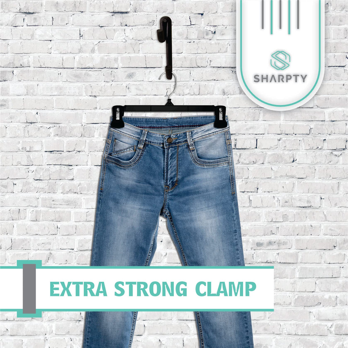 Sharpty durable plastic hangers resist warping and support coats and jeans.