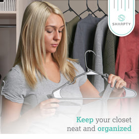 Sharpty durable plastic hangers with smooth surface protect clothes.