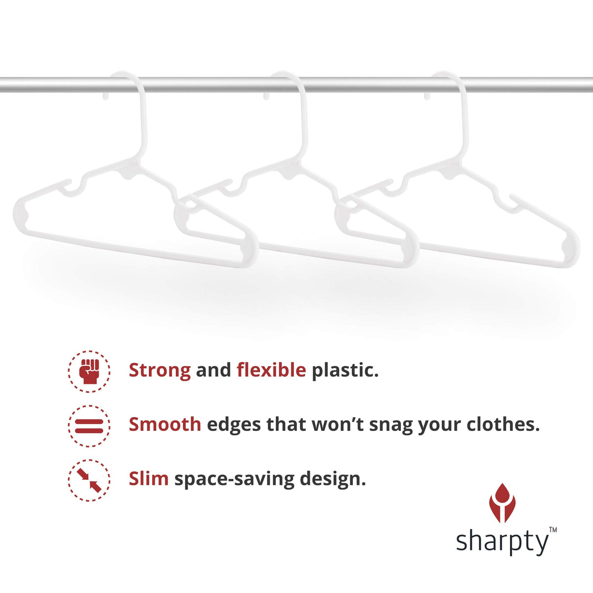 Sharpty Kids Hangers with notched shoulders to secure strap garments.