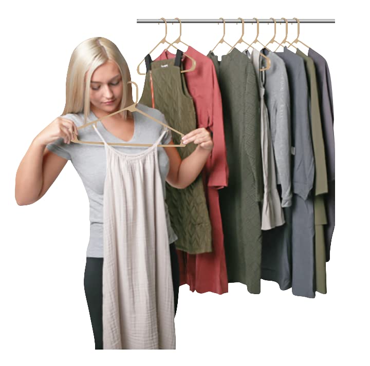 Sharpty beige hanger includes an accessory hook for scarves or belts.