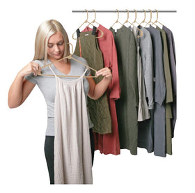 Sharpty beige hanger includes an accessory hook for scarves or belts.
